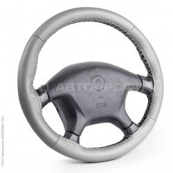 Оплётка для перетяжки руля "AUTOPROFI", натуральная кожа, нить, игла, серый, разм. М, 1/50